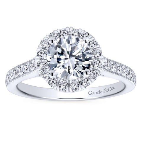 Gabriel Bridal Collection White Gold Round Diamond Halo Engagement Ring with Channel Setting (0.47 ctw)