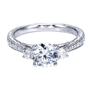 Gabriel Contemporary Collection White Gold 3-Stone Engagement Ring (0.39 CTW)