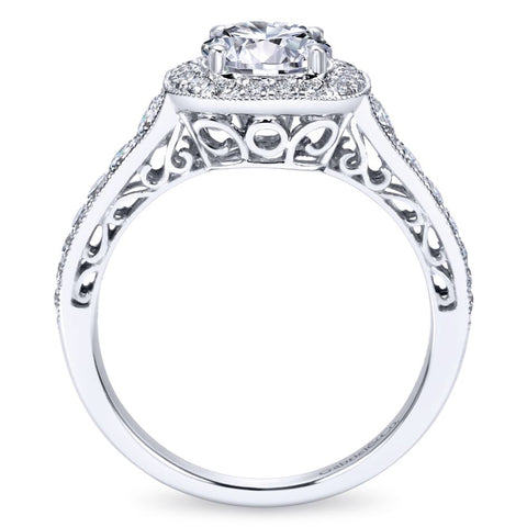 Gabriel Bridal Collection White Gold Diamond Halo and Channel Milgrain Engagement Ring (0.6 ctw)