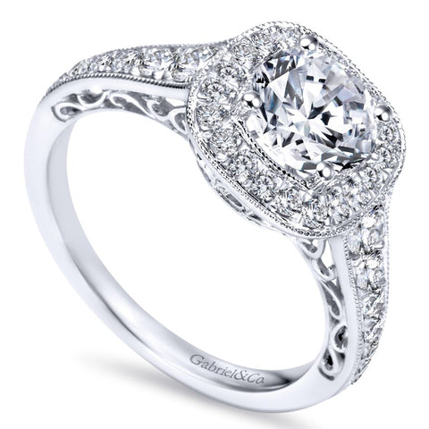 Gabriel Bridal Collection White Gold Diamond Halo and Channel Milgrain Engagement Ring (0.6 ctw)