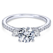 Load image into Gallery viewer, Gabriel Bridal Collection White Gold Diamond 3 Stones Engagement Ring and French Diamond Accent Shank (0.45 ctw)