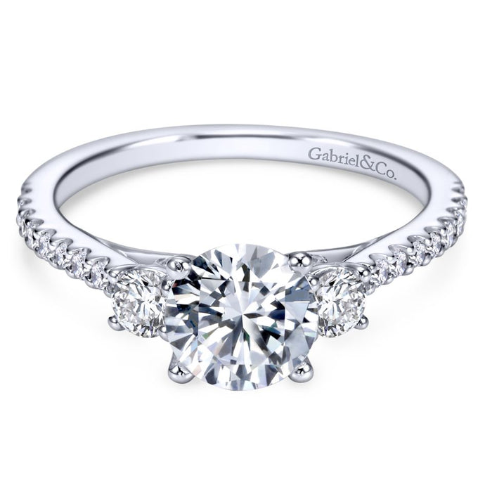 Gabriel Bridal Collection White Gold Diamond 3 Stones Engagement Ring and French Diamond Accent Shank (0.45 ctw)