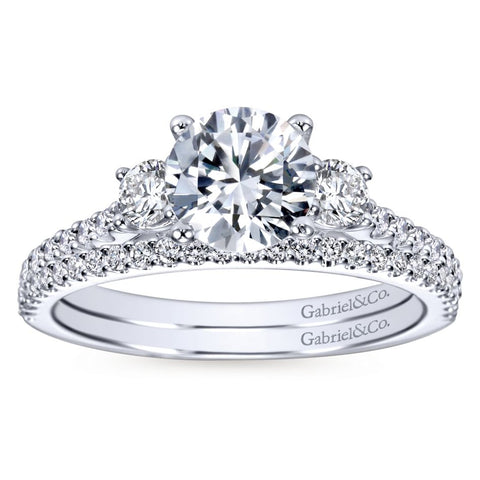 Gabriel Bridal Collection White Gold Diamond 3 Stones Engagement Ring and French Diamond Accent Shank (0.45 ctw)