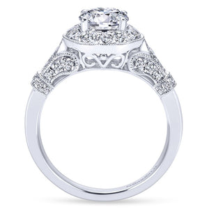 Gabriel Bridal Collection White Gold Diamond Round Halo Filigree Engagement Ring (0.65 ctw)