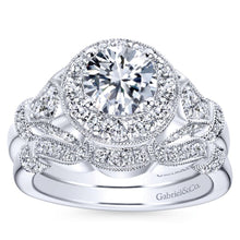 Load image into Gallery viewer, Gabriel Bridal Collection White Gold Diamond Round Halo Filigree Engagement Ring (0.65 ctw)