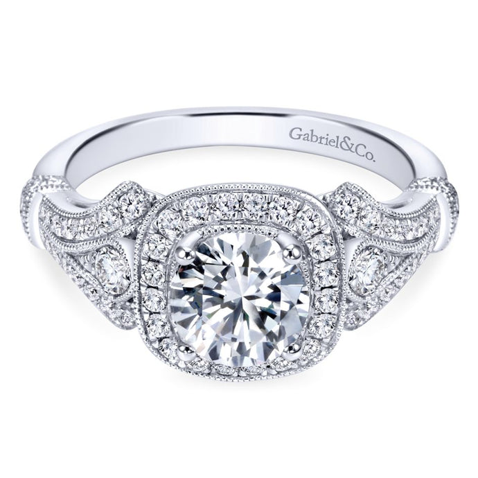 Gabriel Bridal Collection White Gold Diamond Halo and Filigree Setting Engagement Ring (0.42 ctw)