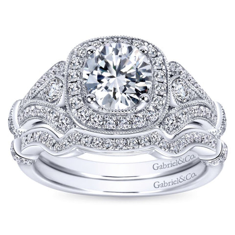 Gabriel Bridal Collection White Gold Diamond Halo and Filigree Setting Engagement Ring (0.42 ctw)