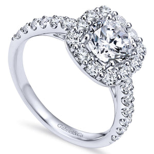 Gabriel Bridal Collection White Gold Diamond Accent Diamond Halo Engagement Ring (0.95 ctw)