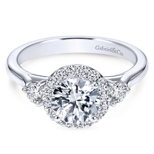 Gabriel Bridal Collection White Gold Diamond Round Diamond Accent Halo Engagement Ring and Side Stone Setting (0.42 ctw)