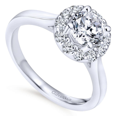 Gabriel Bridal Collection White Gold Diamond Halo Rounded Shank Engagement Ring (0.36 ctw)