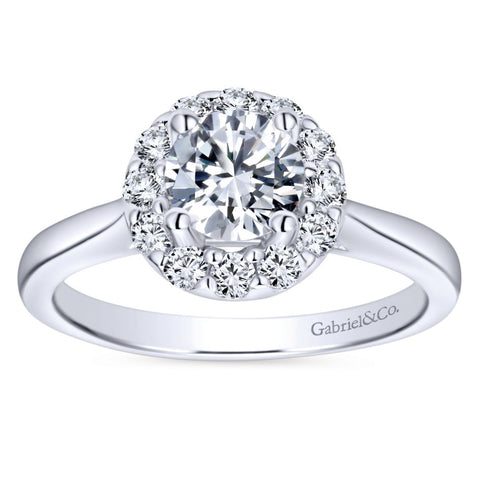 Gabriel Bridal Collection White Gold Diamond Halo Rounded Shank Engagement Ring (0.36 ctw)