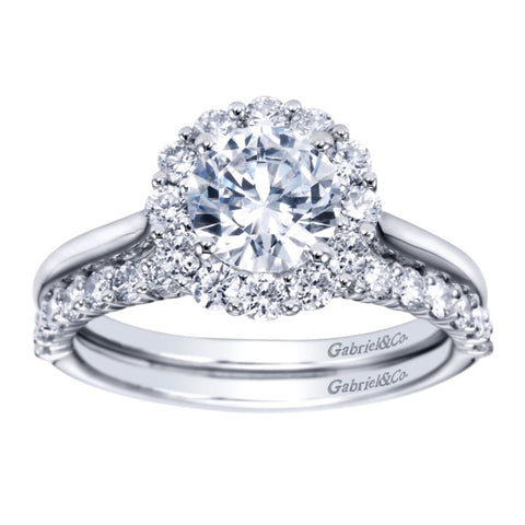 Gabriel Bridal Collection White Gold Bold Diamond Halo Rounded Shank Engagement Ring (0.42 ctw)