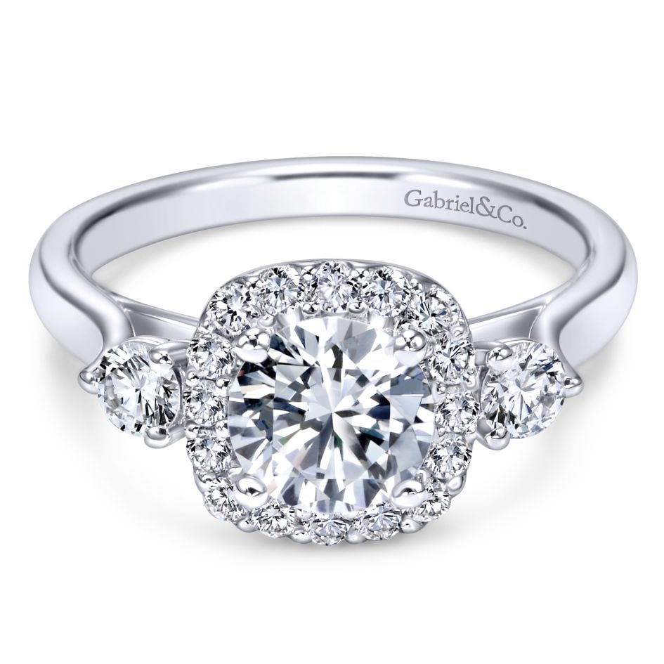 Gabriel Bridal Collection White Gold Diamond Diamond Accent Halo Engagement Ring and Side Stone Setting (0.52 ctw)