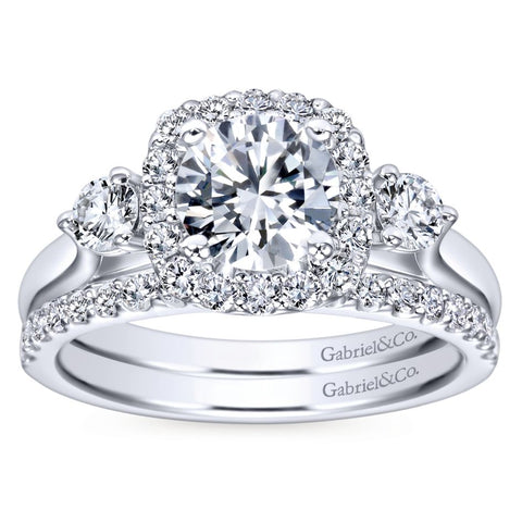 Gabriel Bridal Collection White Gold Diamond Diamond Accent Halo Engagement Ring and Side Stone Setting (0.52 ctw)