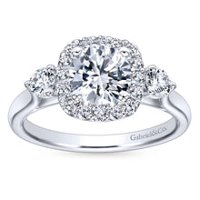 Load image into Gallery viewer, Gabriel Bridal Collection White Gold Diamond Diamond Accent Halo Engagement Ring and Side Stone Setting (0.52 ctw)