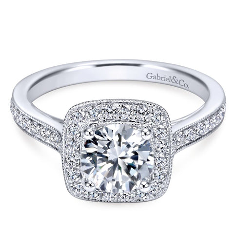 Gabriel Bridal Collection White Gold Diamond Halo Channel Engagement Ring (0.48 ctw)