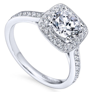 Gabriel Bridal Collection White Gold Diamond Halo Channel Engagement Ring (0.48 ctw)