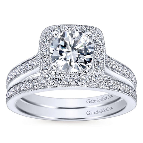 Gabriel Bridal Collection White Gold Diamond Halo Channel Engagement Ring (0.48 ctw)