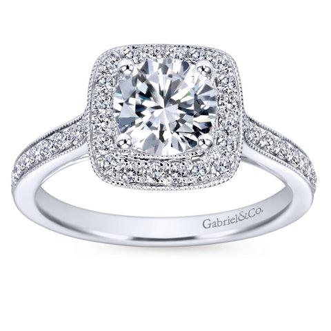 Gabriel Bridal Collection White Gold Diamond Halo Channel Engagement Ring (0.48 ctw)