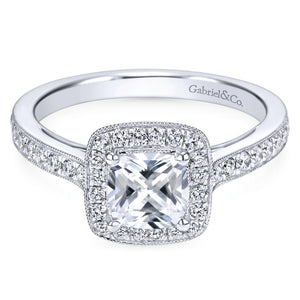 Gabriel Bridal Collection White Gold Diamond Halo Engagement Ring with Channel Setting (0.43 ctw)