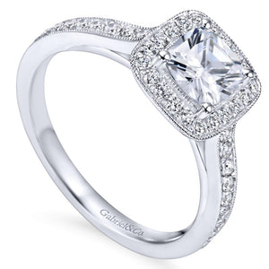 Gabriel Bridal Collection White Gold Diamond Halo Engagement Ring with Channel Setting (0.43 ctw)