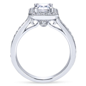 Gabriel Bridal Collection White Gold Emerald Cut Diamond Halo Engagement Ring with Channel Setting (0.52 ctw)