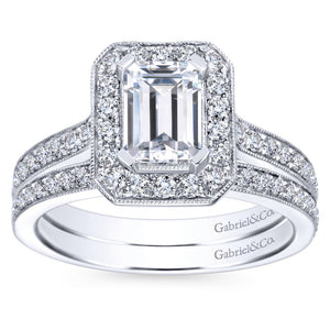 Gabriel Bridal Collection White Gold Emerald Cut Diamond Halo Engagement Ring with Channel Setting (0.52 ctw)