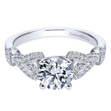 Load image into Gallery viewer, Gabriel Bridal Collection White Gold Diamond Straight Diamond Accent Filigree Engagement Ring (0.28 ctw)