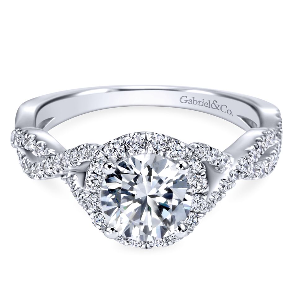 Gabriel Bridal Collection White Gold Halo and Twisted Diamond Diamond Accent Shank Engagement Ring (0.42 ctw)