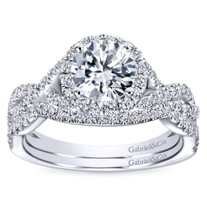 Gabriel Bridal Collection White Gold Halo and Twisted Diamond Diamond Accent Shank Engagement Ring (0.42 ctw)