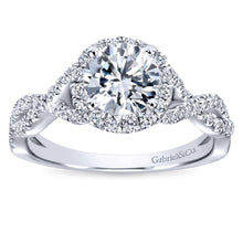 Load image into Gallery viewer, Gabriel Bridal Collection White Gold Halo and Twisted Diamond Diamond Accent Shank Engagement Ring (0.42 ctw)