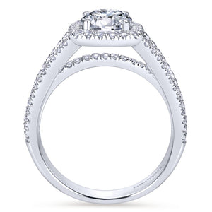 Gabriel Bridal Collection White Gold Round Diamond Halo Diamond Accent Split Shank Engagement Ring (0.55 ctw)