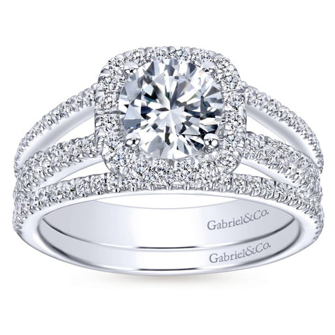 Gabriel Bridal Collection White Gold Round Diamond Halo Diamond Accent Split Shank Engagement Ring (0.55 ctw)