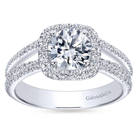 Gabriel Bridal Collection White Gold Round Diamond Halo Diamond Accent Split Shank Engagement Ring (0.55 ctw)