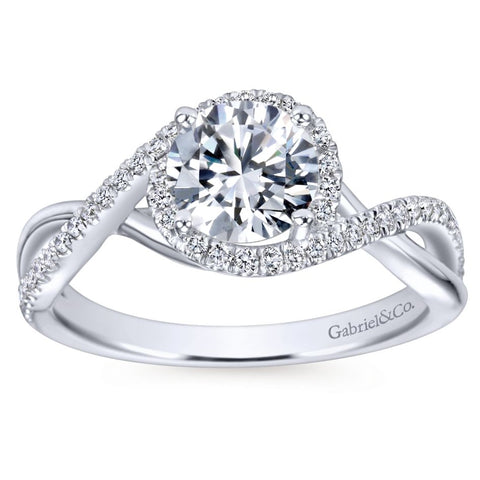 Gabriel Bridal Collection White Gold Diamond Diamond Accent Criss Cross Engagement Ring with Halo (0.24 ctw)