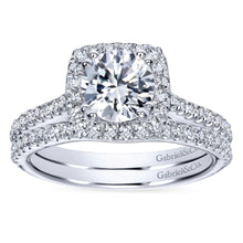 Load image into Gallery viewer, Gabriel Bridal Collection White Gold Diamond Halo Engagement Ring and French Diamond Accent Shank (0.39 ctw)