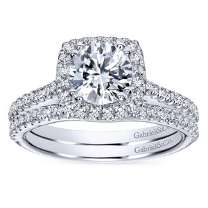 Gabriel Bridal Collection White Gold Diamond Halo Engagement Ring and French Diamond Accent Shank (0.39 ctw)