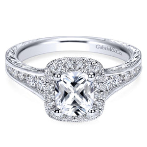 Gabriel Bridal Collection White Gold Diamond Halo Channel and Milgrain Engagement Ring (0.67 ctw)