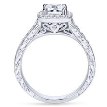 Load image into Gallery viewer, Gabriel Bridal Collection White Gold Diamond Halo Channel and Milgrain Engagement Ring (0.67 ctw)