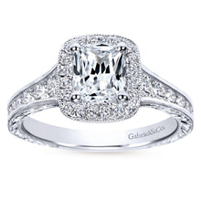 Load image into Gallery viewer, Gabriel Bridal Collection White Gold Diamond Halo Channel and Milgrain Engagement Ring (0.67 ctw)