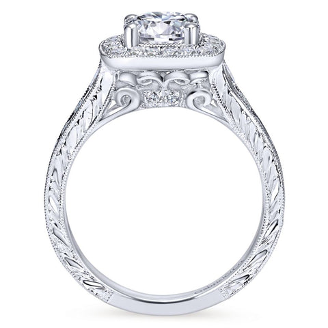 Gabriel Bridal Collection White Gold Diamond Halo Channel and Milgrain Engagement Ring (0.85 ctw)