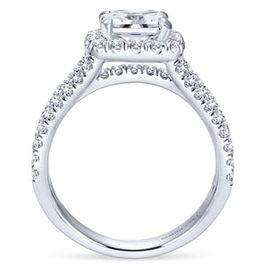 Gabriel Bridal Collection White Gold Diamond Cushion Cut Halo Triple Diamond Accent Engagement Ring (1.18 ctw)