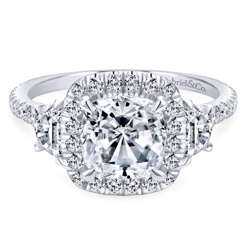 Gabriel Bridal Collection White Gold Diamond Cushion Cut Halo Engagement Ring with Accent Diamonds (0.91 ctw)