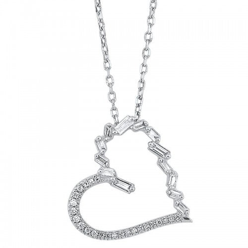 14K White Gold Diamond Heart Shaped Necklace (0.16 ctw)
