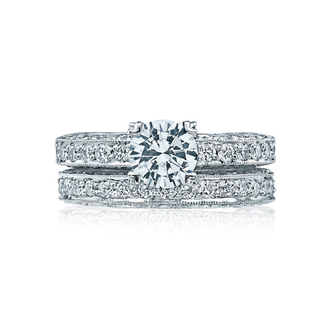 Tacori Platinum Classic Crescent Round Diamond Engagement Ring Setting  (0.4 CTW)