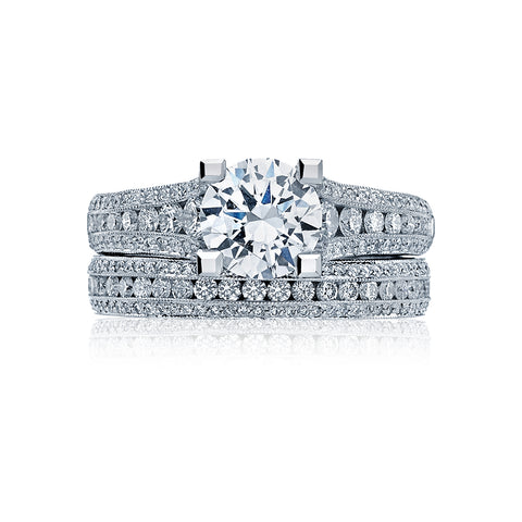 Tacori 18k White Gold Classic Crescent Round Diamond Engagement Ring Setting (0.7 CTW)