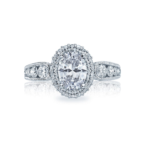 Tacori 18k White Gold  Blooming Beauties White Gold Oval Diamond Engagement Ring Setting (1.06 CTW)