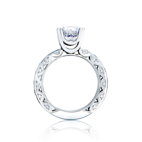 Tacori 18k White Gold Classic Crescent Round Diamond Engagement Ring Setting (2 CTW)