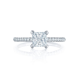 Tacori 18k White Gold Petite Crescent Princess Diamond Engagement Ring (0.23 CTW)