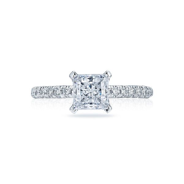 Tacori 18k White Gold Petite Crescent Princess Diamond Engagement Ring Setting  (0.34 CTW)